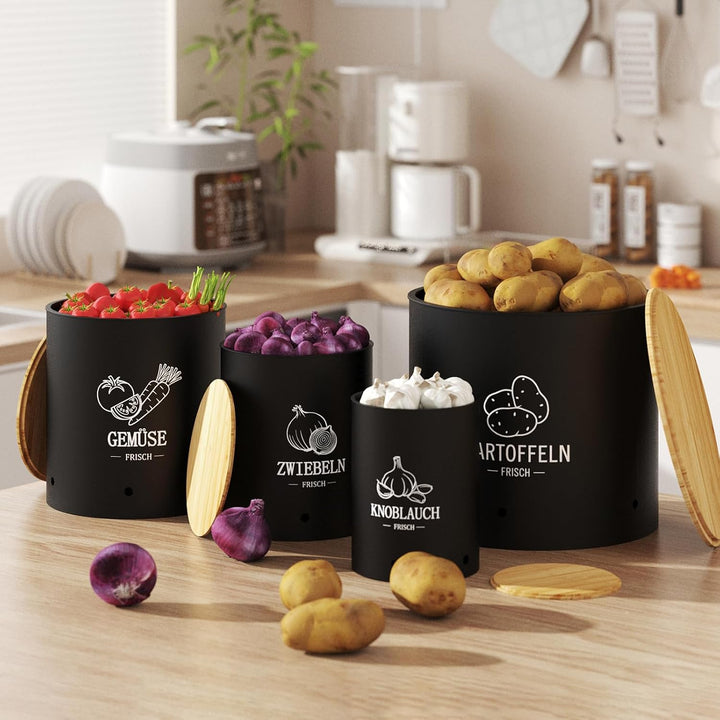 Kartoffel Aufbewahrungsbox, 4er Set Kunttsoff Vorratsdosen für Kartoffel Zwiebel knoblauch Aufbewahr