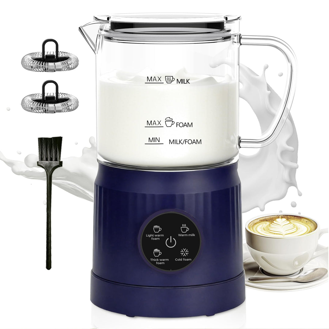 Milchaufschäumer Elektrisch 4 in 1, Automatischer Milchwärmer Milchschäumer für heiss und kalt, Glas