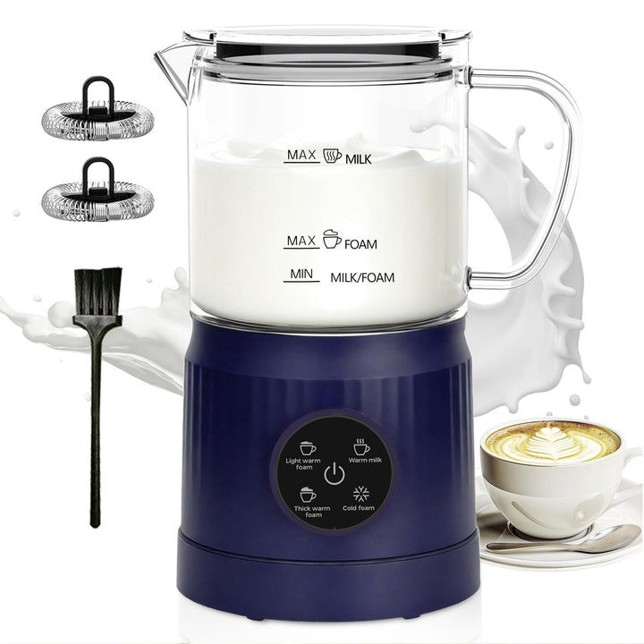 Milchaufschäumer Elektrisch 4 in 1, Automatischer Milchwärmer Milchschäumer für heiss und kalt, Glas