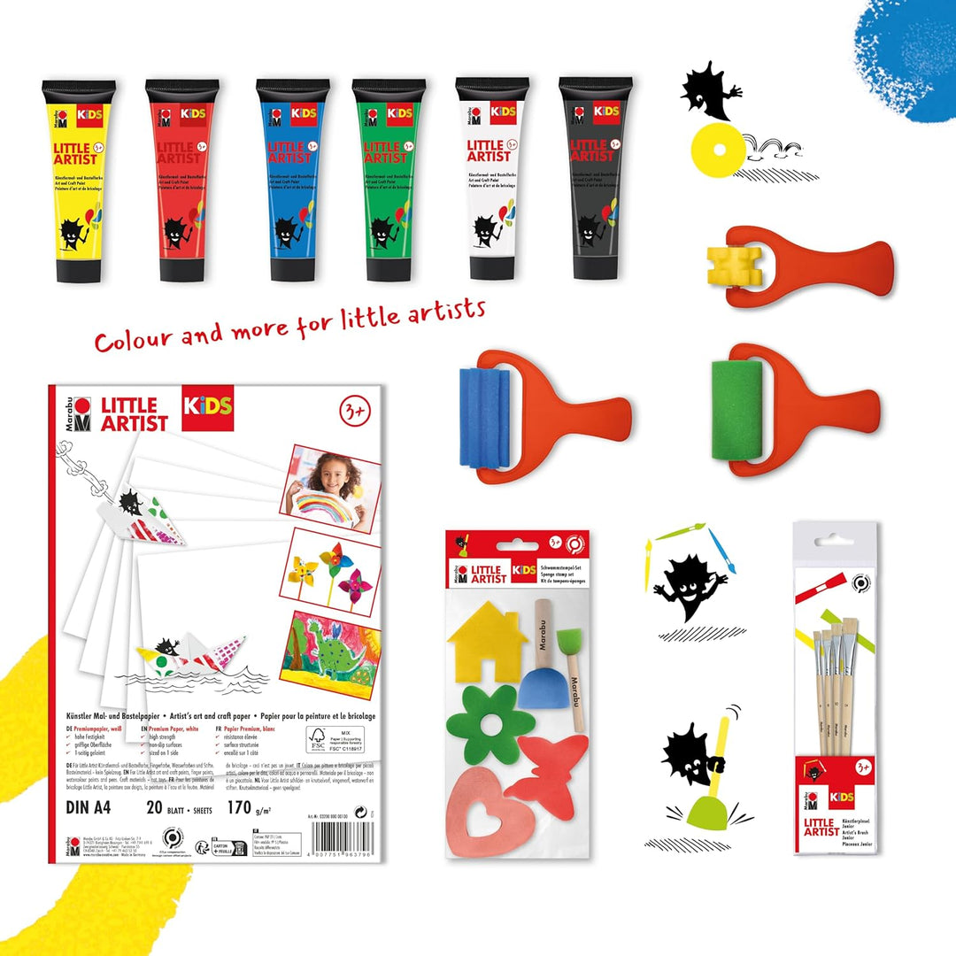 Marabu KiDS Little Artist, Starter Box, Mal- und Bastelbox für Kinder ab 3 Jahren, inkl. 6 x 36 ml a