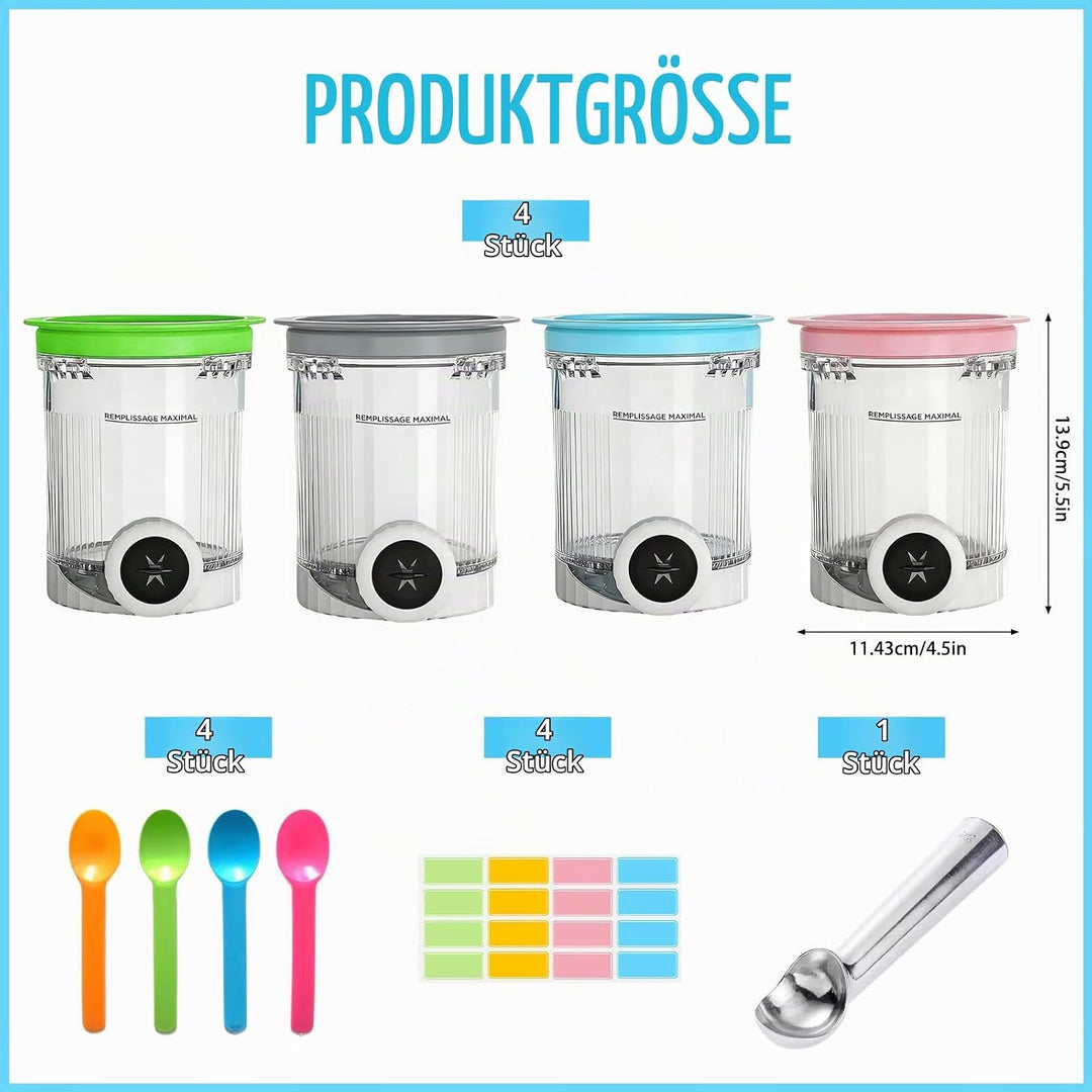 Behälter für Ninja Creami Deluxe Pints,4 Stück Ersatz für Ninja Creami Deluxe Pints und Deckel,Eisbe