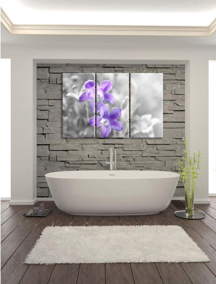 Pixxprint Lilane Lavendelblumen als Leinwandbild/Grösse: 3 Teilig (120x80) cm/Wandbild/Kunstdruck/fe