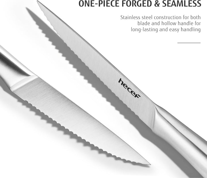 hecef Steakmesser Set 6-teilig, scharfe Tafelmesser mit Wellenschliff und ergonomischem Hohlgriff, k