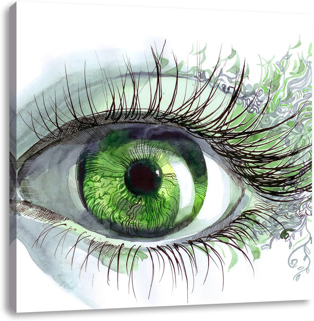 Pixxprint Grünes Auge, Format: 70x70 auf Leinwand, XXL riesige Bilder fertig gerahmt mit Keilrahmen,