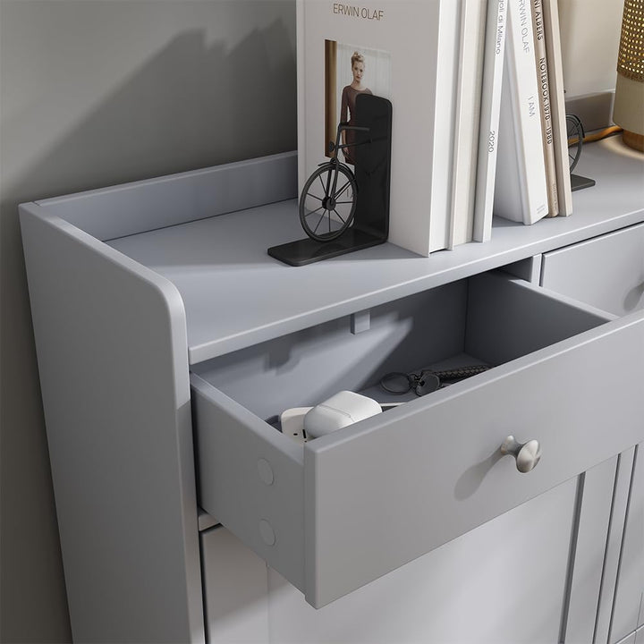 Vicco Schuhkipper Vitto, Grau, 100 x 99.5 cm mit 3 Schubladen & 4 Klappfächern, zur platzsparenden A