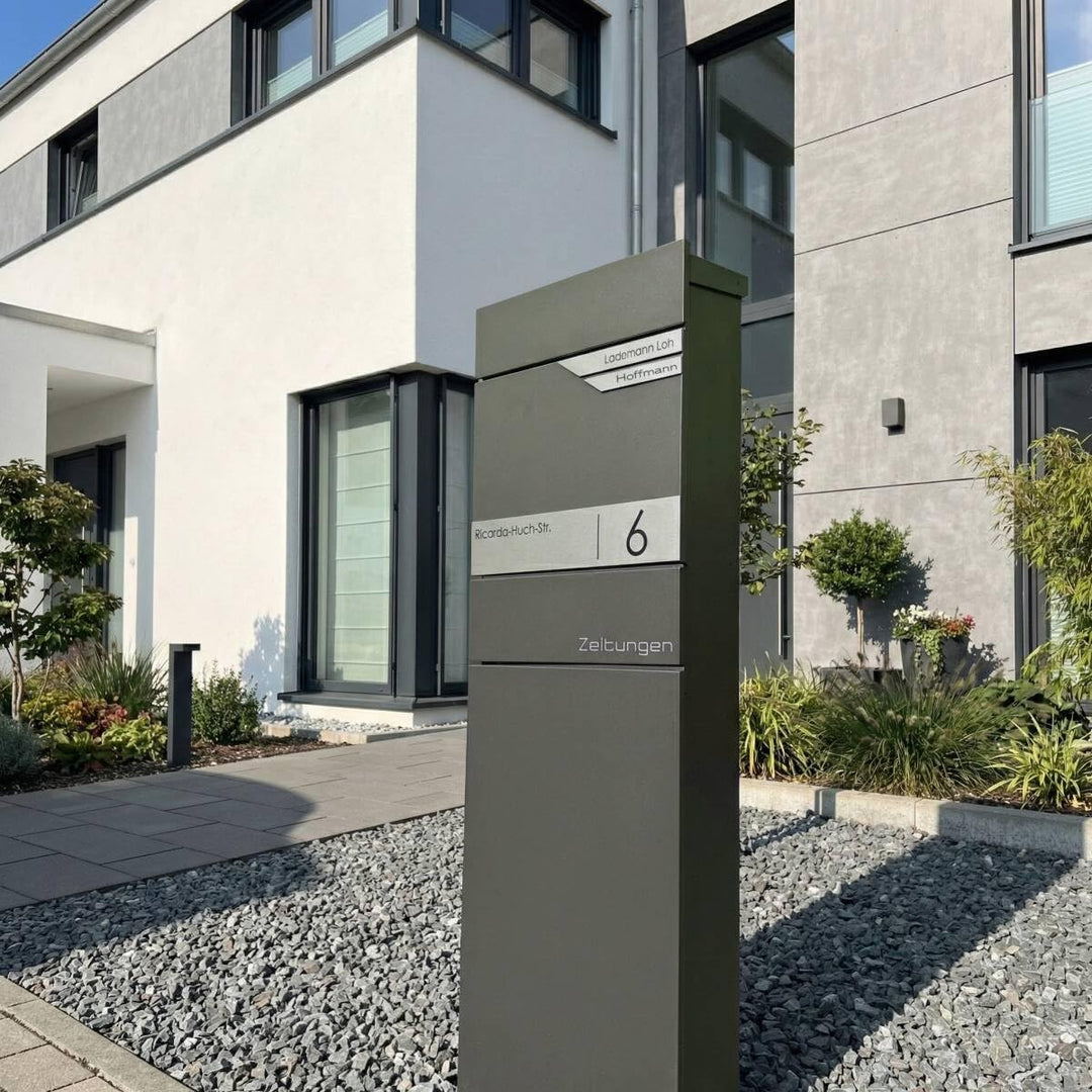 Metzler Standbriefkasten freistehend in DB 703 Eisenglimmer für 2 Parteien mit Zeitungsfach - Zwei N