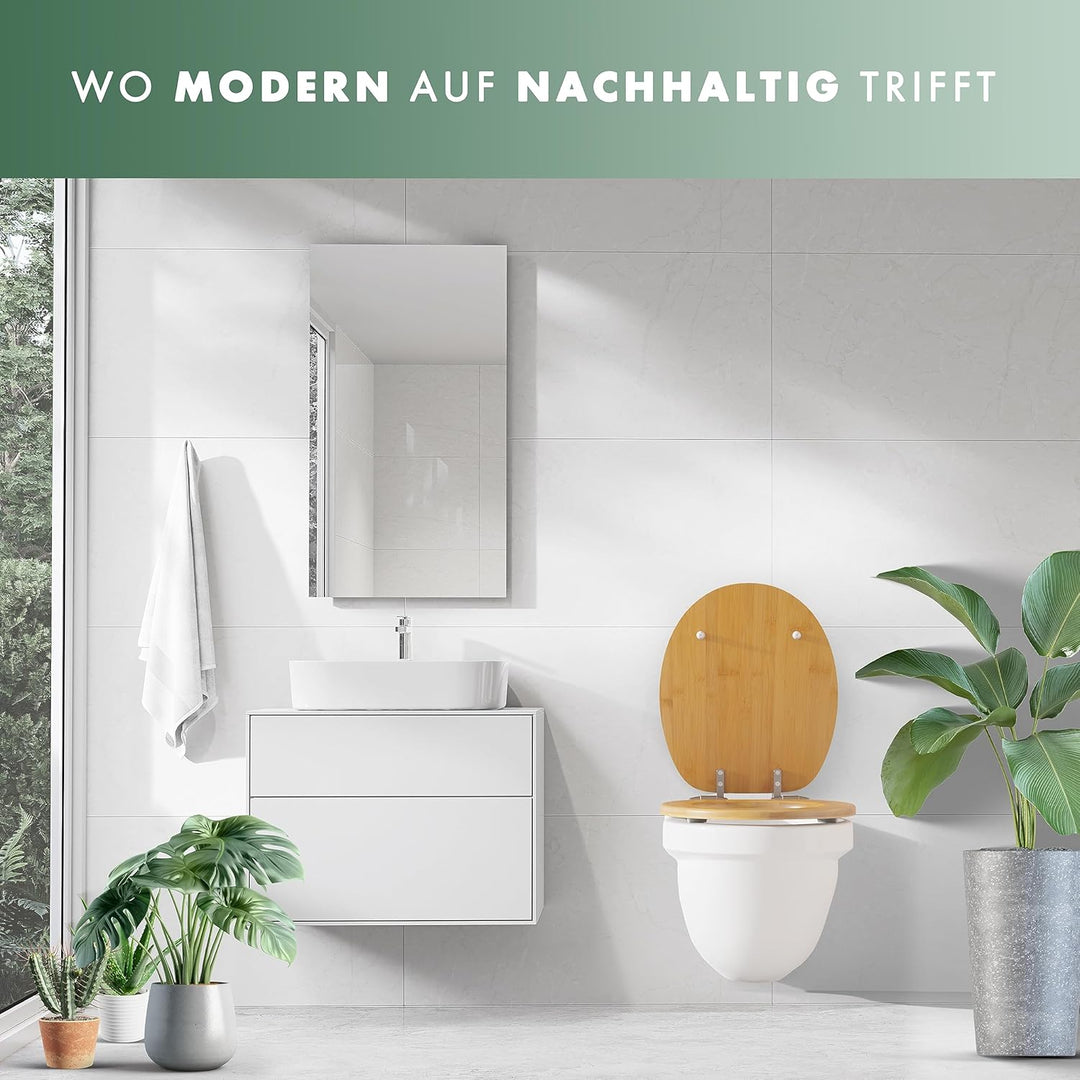 Benkstein® Premium Bambus WC Sitz mit Absenkautomatik – Quick Release Funktion – Hochwertiger Klodec