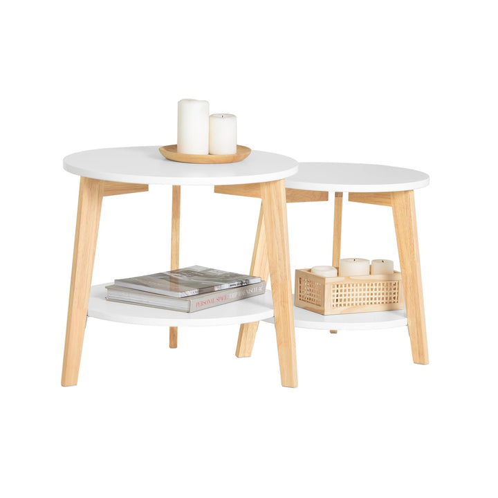 SoBuy FBT75-W 2er Set Beistelltisch mit runden Ablagen Couchtisch Sofatisch Kaffeetisch Wohnzimmerti