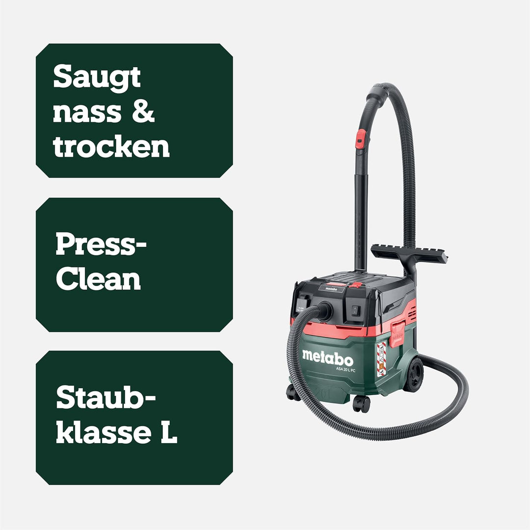 Metabo ASA 20 L PC Allessauger – 602085000 – Nass-/Trockensauger mit integrierter Filterabreinigung