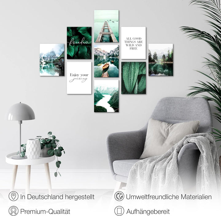 Novart Wandbilder Natur - KOMPLETT AUFHÄNGFERTIG - Berge Wohnzimmer Schlafzimmer- 9 Moderne Mood-Bil