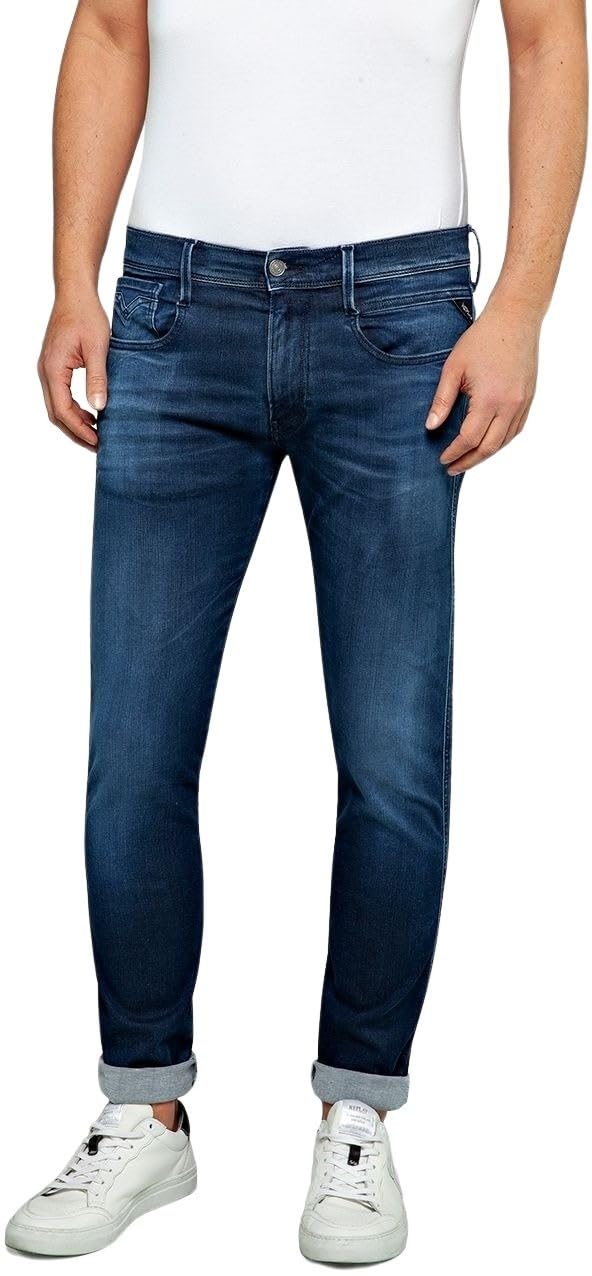 Replay Herren Jeans Anbass Slim-Fit Hyperflex Cloud mit Stretch 27W / 32L Dark Blue 007, 27W / 32L D