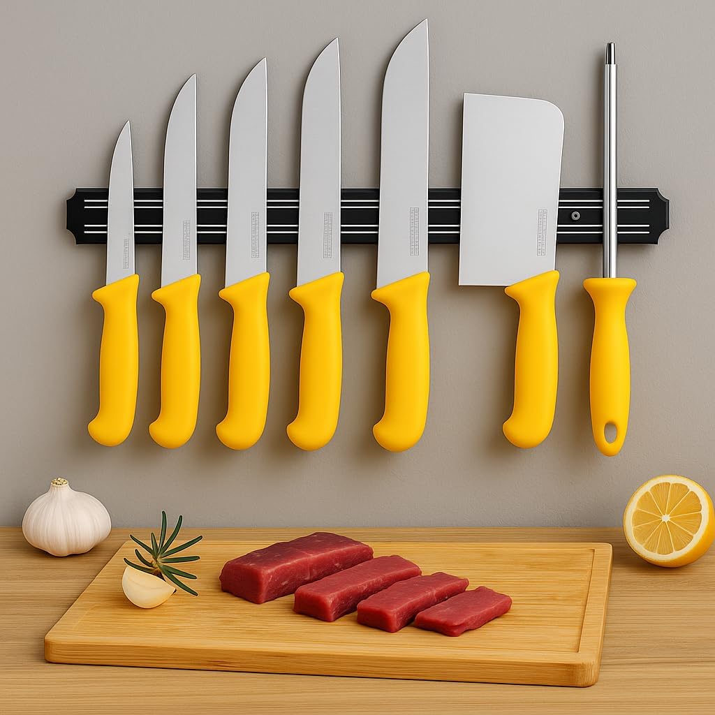 HOOZ Profi Fleischermesser Set 8-teilig mit Magnetstreifen - Scharfe Edelstahlmesser für Fleisch, Fi