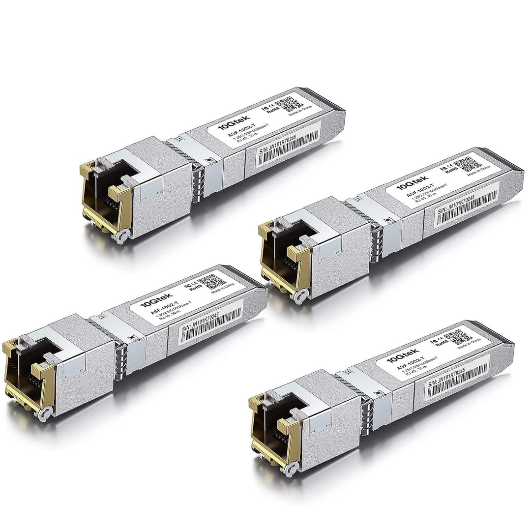 10Gtek 4-Stück 1.25/2.5/5/10GBase-T SFP+ RJ-45 CAT.6a Kupfer Transceiver 30-meter, Auto-Negotiation