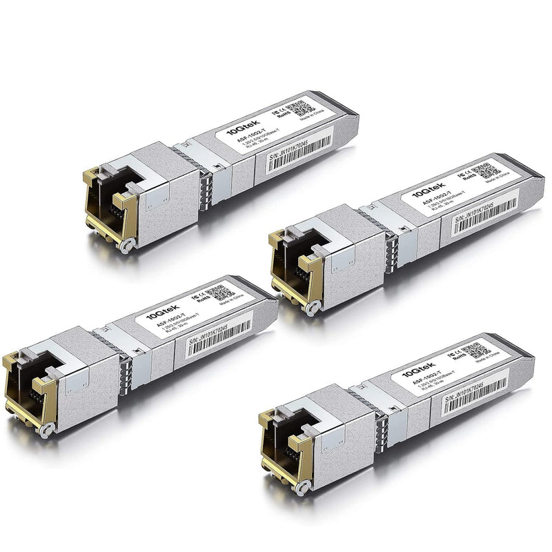 10Gtek 4-Stück 1.25/2.5/5/10GBase-T SFP+ RJ-45 CAT.6a Kupfer Transceiver 30-meter, Auto-Negotiation