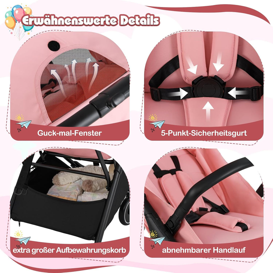 DREAMADE Kinderwagen faltbar, Reisebuggy für Kinder 0-3 Jahren, Buggy mit verstellbarem Sonnendach,