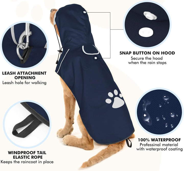 BiPawTi Hunde Regenmantel Mittlere Hunde - Ultraleicht Wasserdicht Hunderegenmantel mit Reflektieren