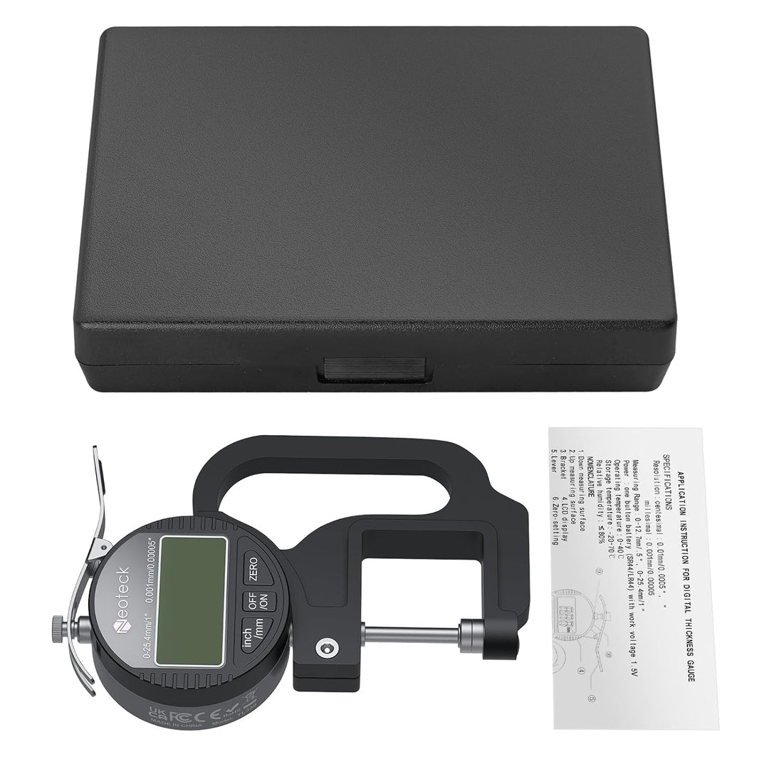 Neoteck Tragbares Digitales Dickenmessgerät 0-25,4 mm Messbereich 0,001/0,00005 '' elektronischer Mi
