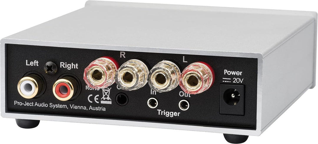 Pro-Ject Amp Box S3, Mikro-audiophiler Stereo-Endverstärker mit 2 x 50 W, Triggeranschluss, Silber