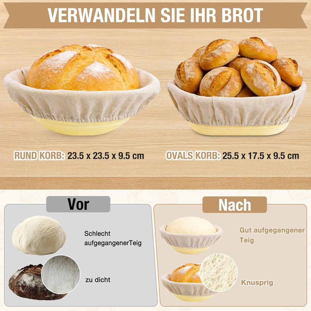Sauerteig Starter Set,13-teilig Brotgärkorb -Set- aus Silikon，Komplettset Brot Backen Zubehör, Gesch