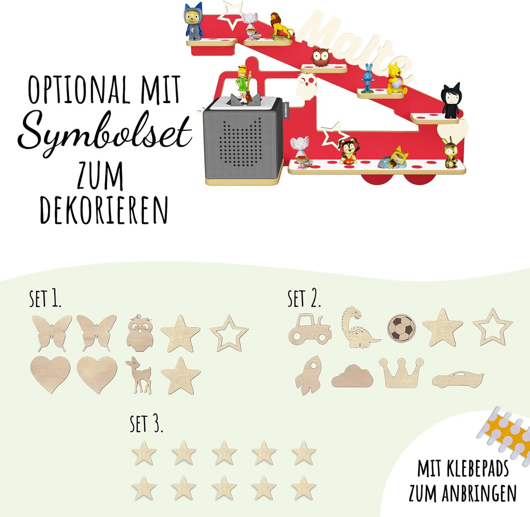 Regal Ablage für Musikbox und Toniefiguren, Aufbewahrung für Tonies, Wandregal mit Name, Halterung f