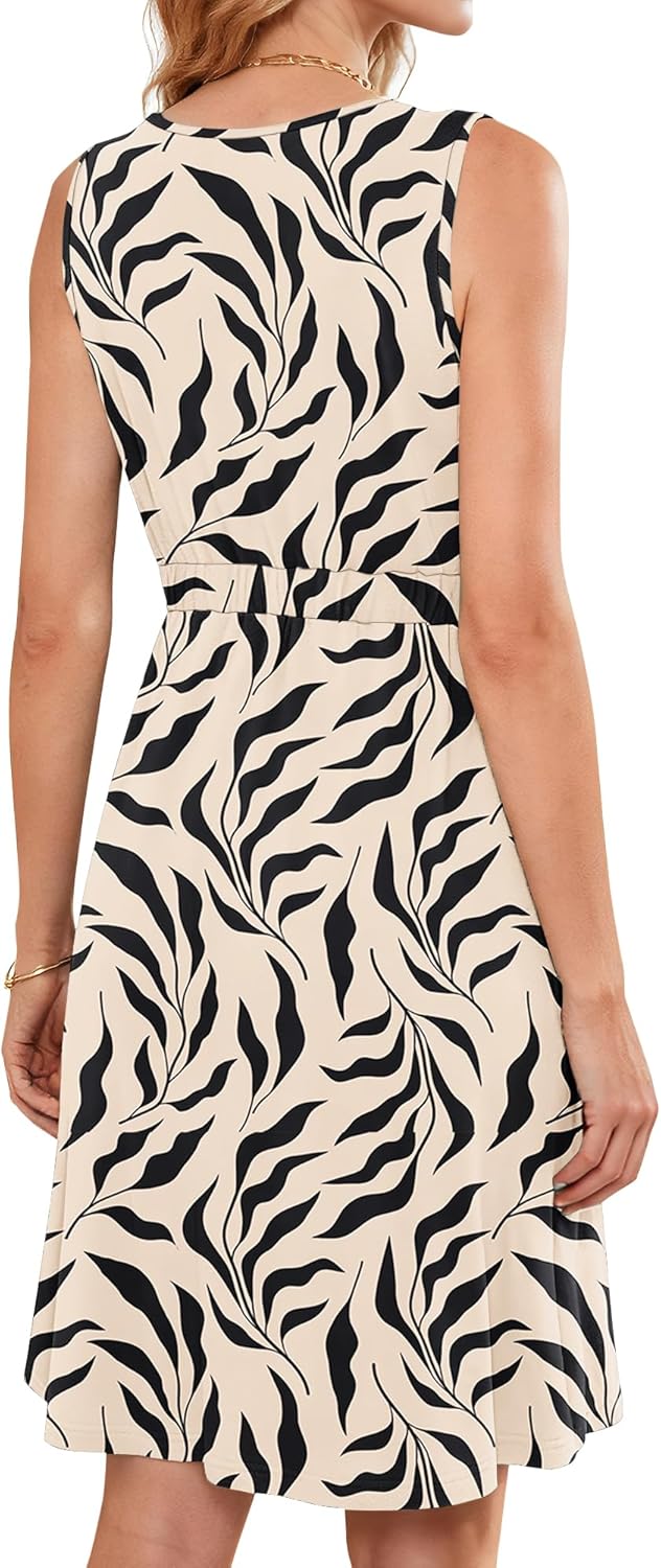 AUSELILY Sommerkleid Damen Ärmellos V-Ausschnitt Minikeid Casual Button Down Strandkleid mit Taschen