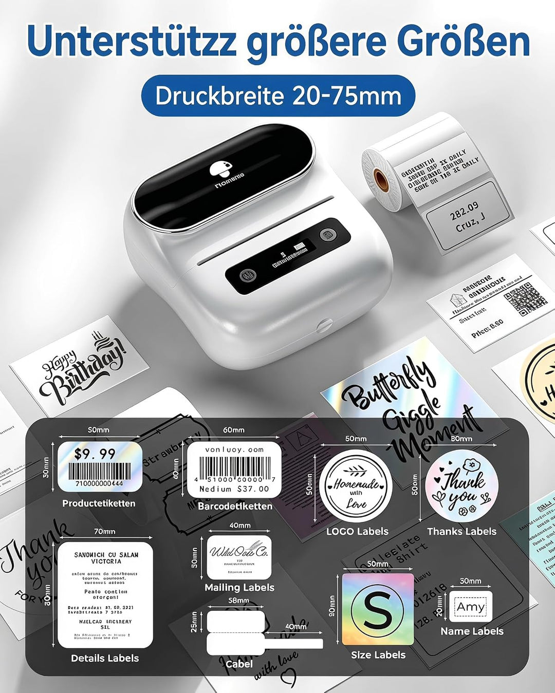 Phomemo M220 Etikettenmacher, Bluetooth-Etikettendrucker für Barcode, Adresse, Haus, Mailing, Kleinu