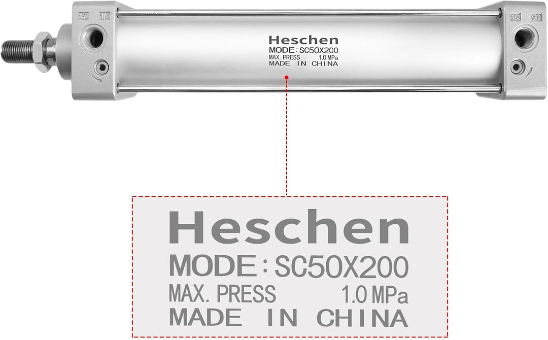 Heschen Pneumatischer Standard-Luftdruckzylinder, SC 50-200, PT1/4 Anschluss, 50mm Bohrung, 200mm Hu