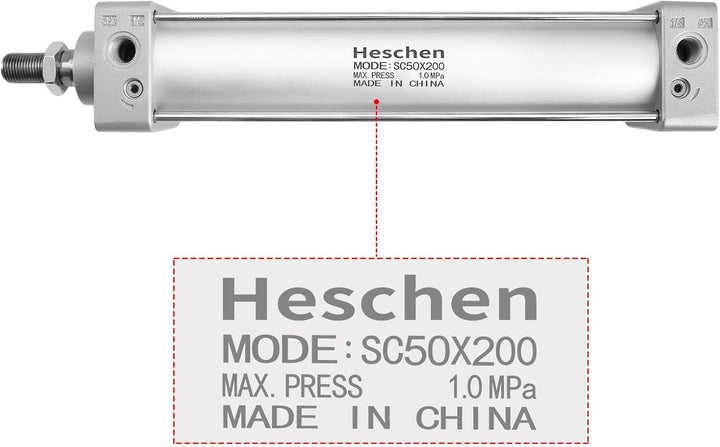 Heschen Pneumatischer Standard-Luftdruckzylinder, SC 50-200, PT1/4 Anschluss, 50mm Bohrung, 200mm Hu