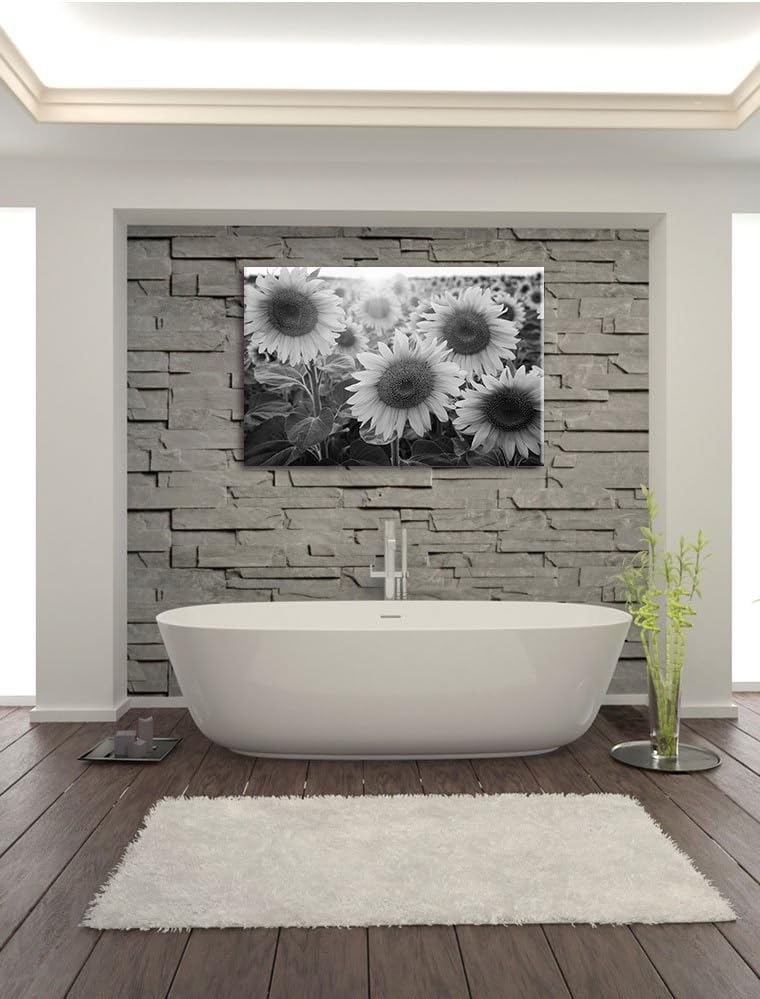 Pixxprint Sonnenblumen auf dem Feld als Leinwandbild | Grösse: 100x70 cm | Wandbild | Kunstdruck | f