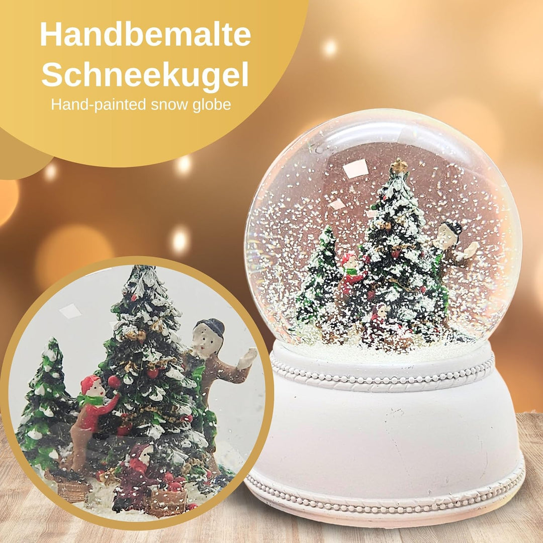 Schneekugel Weihnachten Christbaum schmücken | Sockel weiss nostalgisch | mit Spieluhr | Schüttelkug