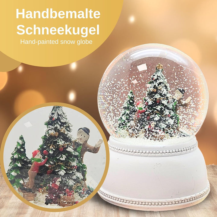 Schneekugel Weihnachten Christbaum schmücken | Sockel weiss nostalgisch | mit Spieluhr | Schüttelkug