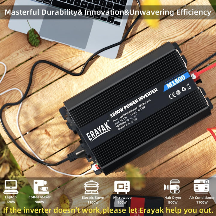ERAYAK Spannungswandler 12v 230v 1500W/3000W KFZ Wechselrichter Power Solar Inverter DC AC Steckdose