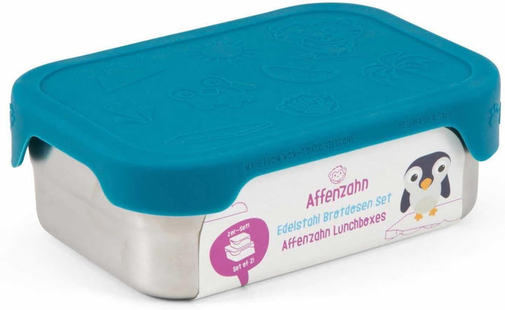 Affenzahn Edelstahl Brotdosen Set inkl. Snack-Box Silikon-Deckel BPA-frei Spülmaschinenfest Hai, Hai