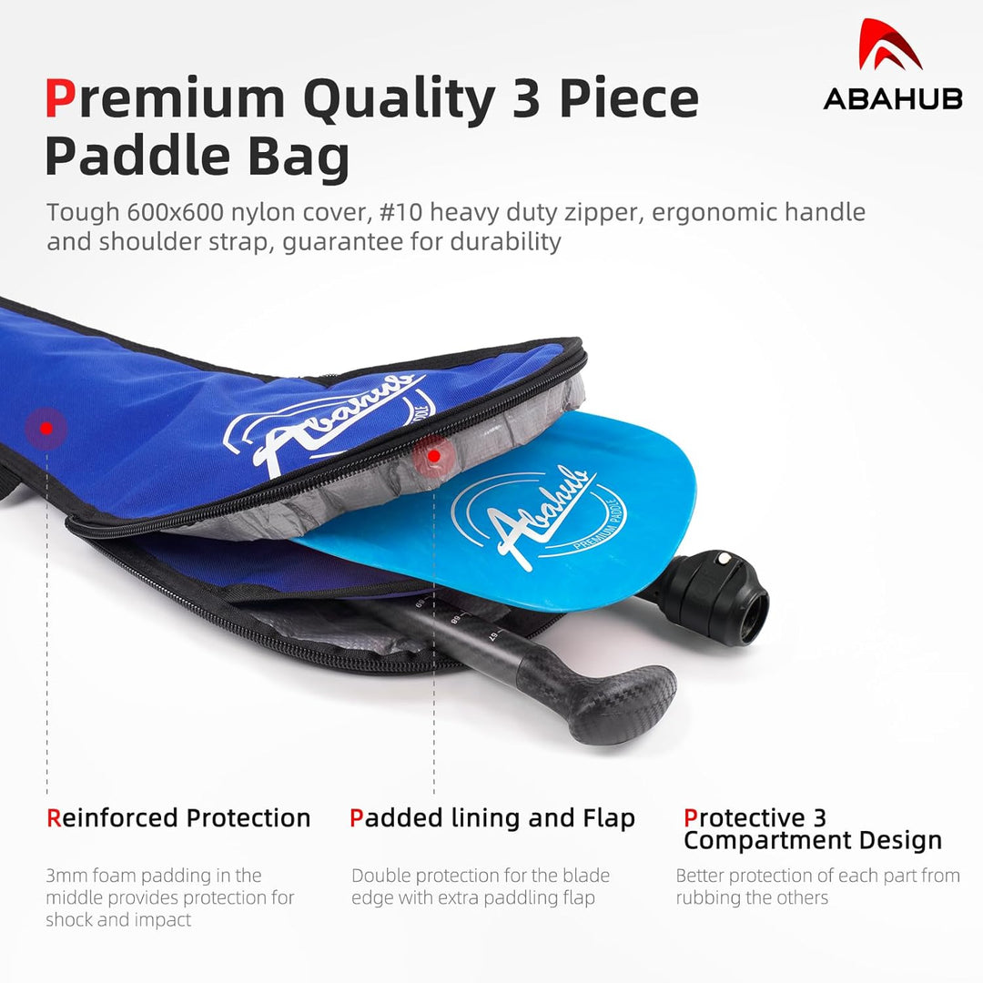 Abahub 3teilig Carbon SUP Paddel mit Paddeltasche Stand Up Teleskoppaddel 170-218cm Karbonschaft+Kun