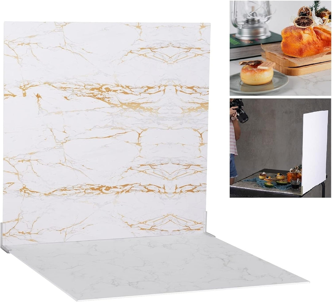 Selens 60x60cm Hintergrund Boards Kit, Flow Gold Weiss Marmor Textur Essen Hintergründe 2 Stück Flat