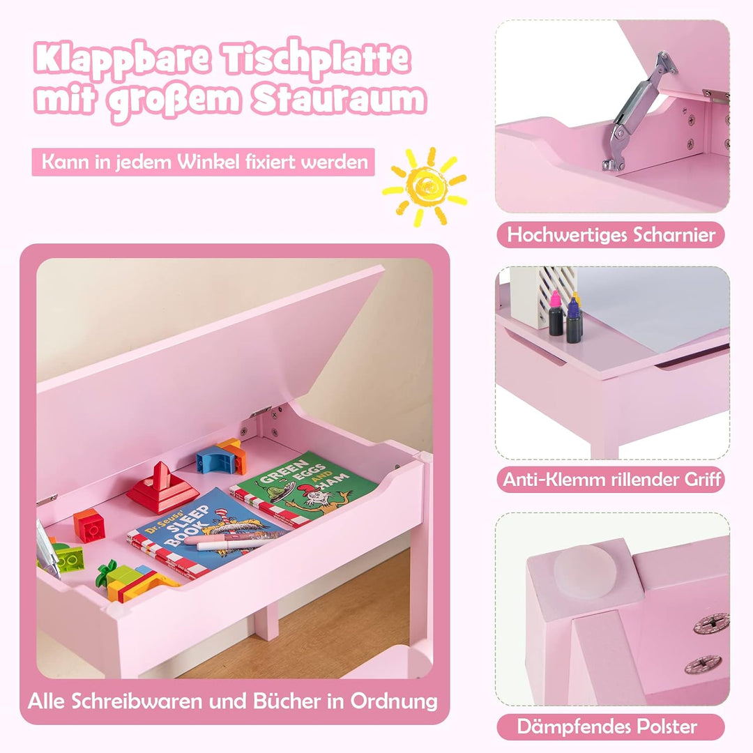 DREAMADE Schreibtisch Kinder mit Stuhl, Schülerschreibtisch aus Holz, Jugendschreibtisch, Kindertisc