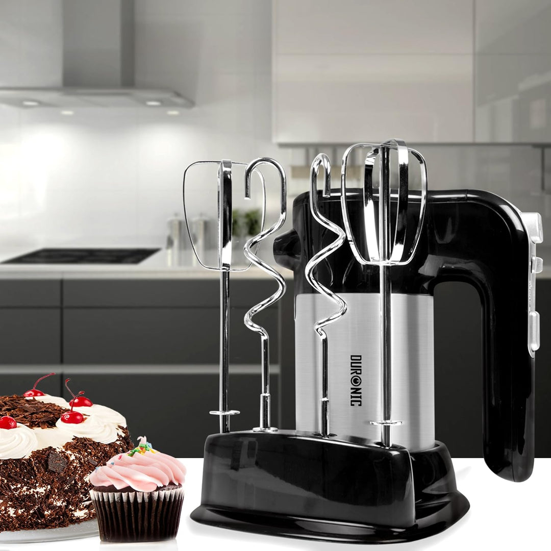Duronic HM3 elektrischer Handmixer 300W, Handrührgerät mit Basis, Rührgerät 2 Rührbesen 2 Knethaken,