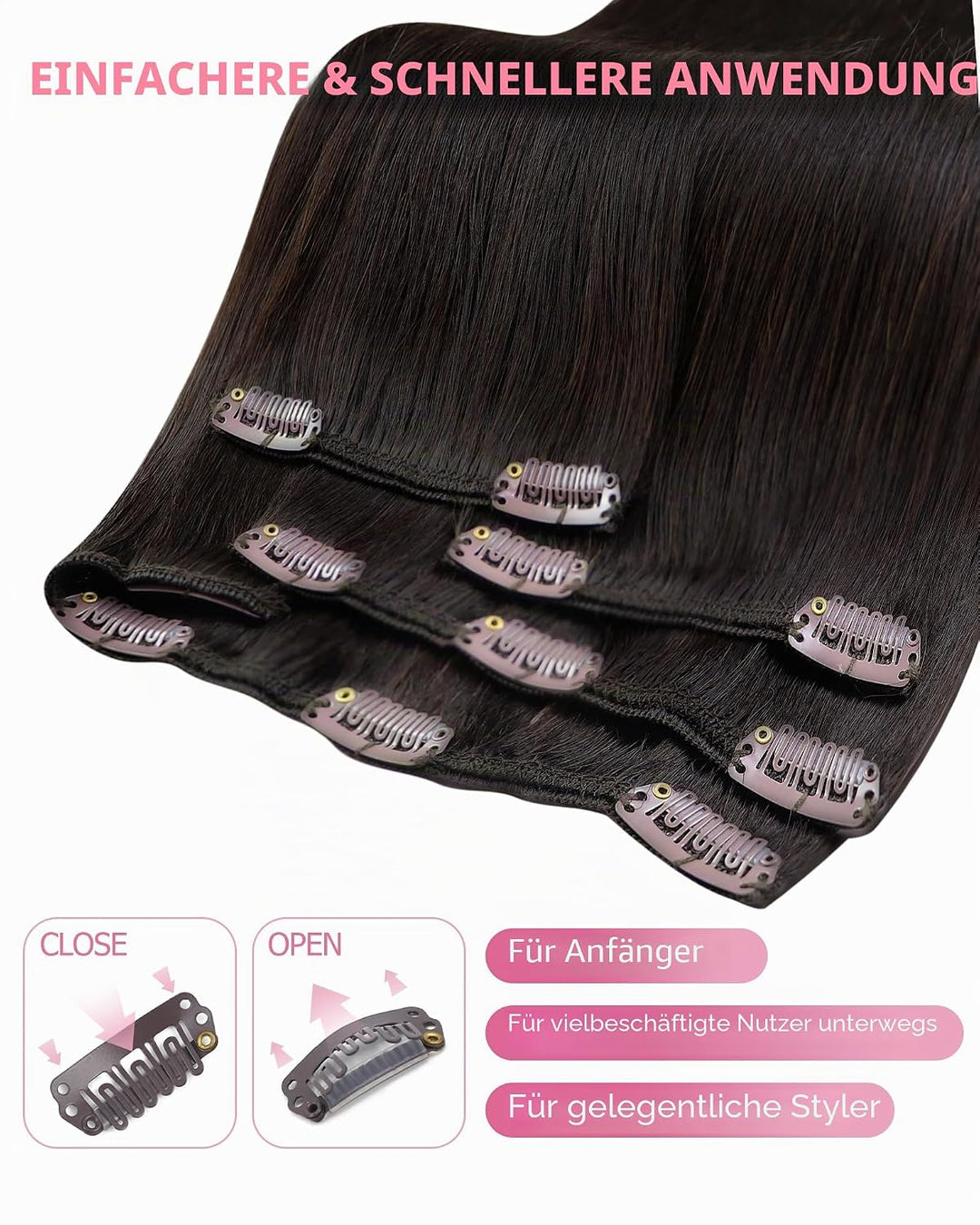 YoungSee Echthaar Extensions Clip Braun Clip in Extensions Echthaar Dunkelbraun 45 cm Clip in Extens
