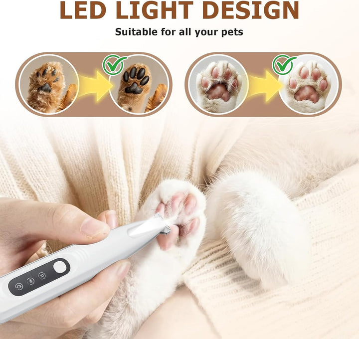 Pfotentrimmer für Hunde & Katzen mit LED Licht, Superleise/Wiederaufladbarer/18 mm breite Klinge Pfo