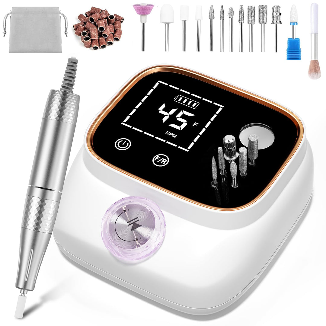 Professionelle Elektrische Nagelfeile 45000U/M für Gelnägel und Acrylnägel mit LCD-Display, Bit-Lock
