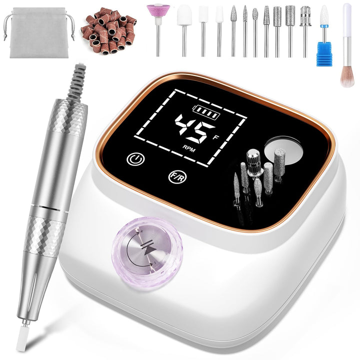 Professionelle Elektrische Nagelfeile 45000U/M für Gelnägel und Acrylnägel mit LCD-Display, Bit-Lock