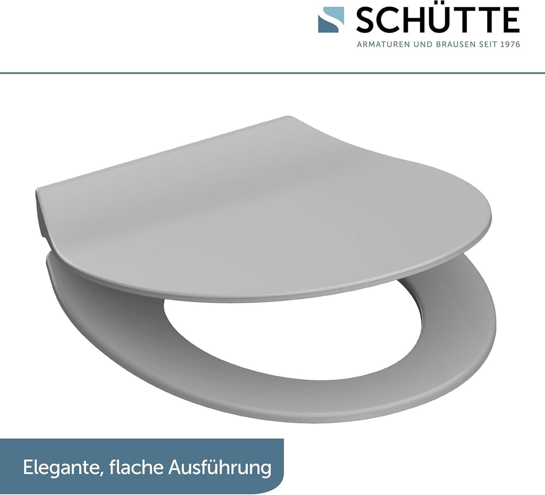 SCHÜTTE 82702 WC-Sitz Duroplast SLIM GREY, Toilettensitz mit Absenkautomatik und Schnellverschluss f