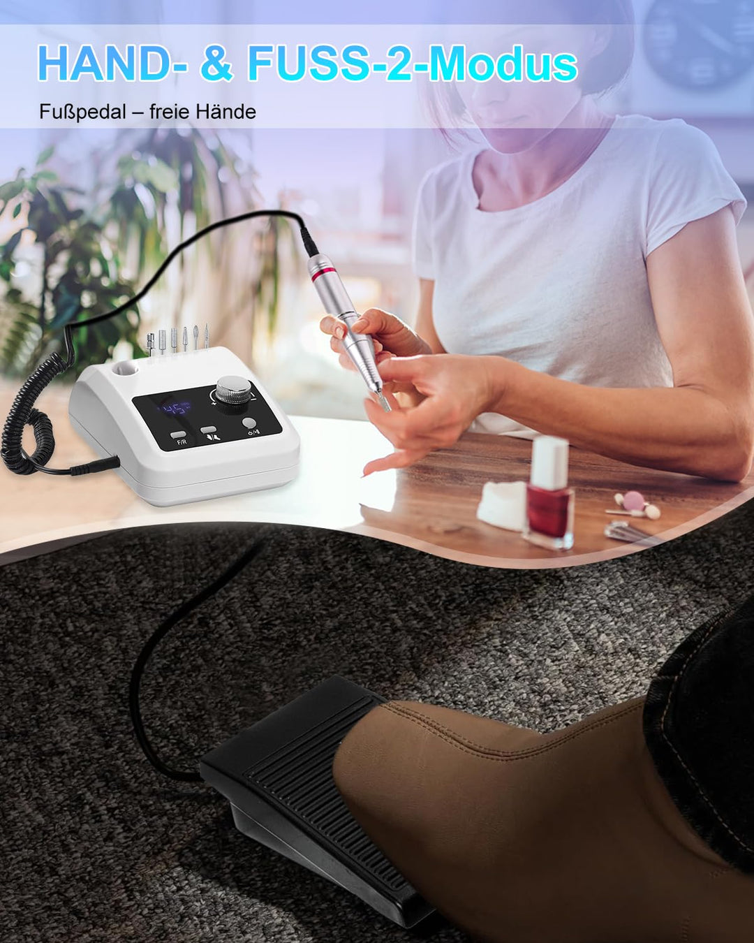 CozyZen Elektrische Nagelfräser Professional: 45000 U/min Nagelpflege-Kit mit LCD-Display, Hand- & F