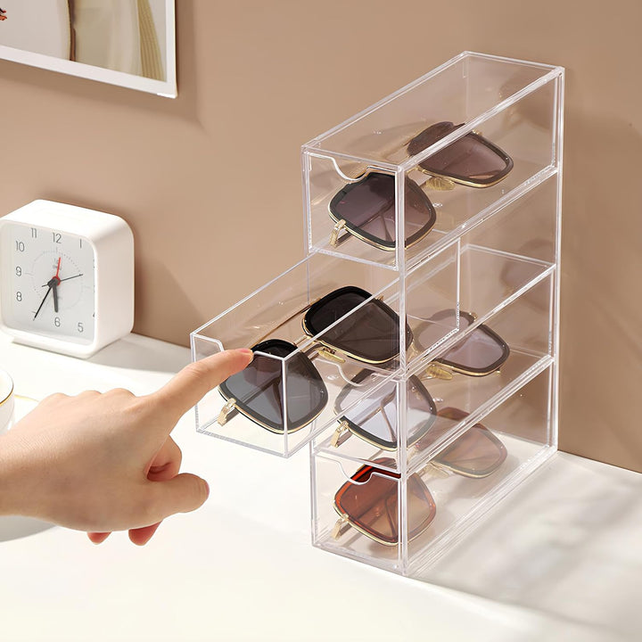 2 Stück Sonnenbrillen Aufbewahrung aus Acryl, Brillenaufbewahrung Acryl, mit 4 Brillen Organizer Sch