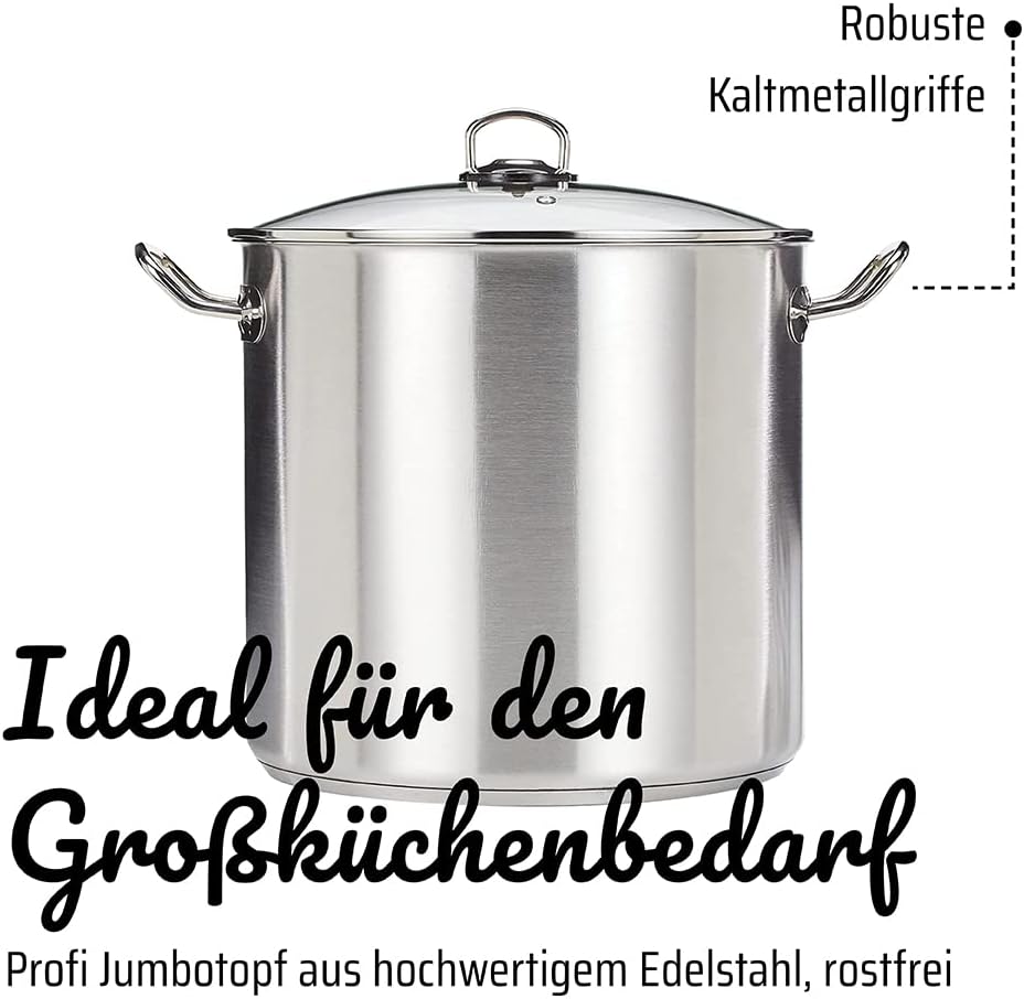 GSW 643474 Profi Jumbotopf mit Glasdeckel 30x28cm / ca. 20,0 Liter, Edelstahl, Silber, 30 cm , 1er P
