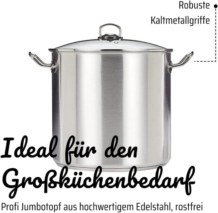 GSW 643474 Profi Jumbotopf mit Glasdeckel 30x28cm / ca. 20,0 Liter, Edelstahl, Silber, 30 cm , 1er P