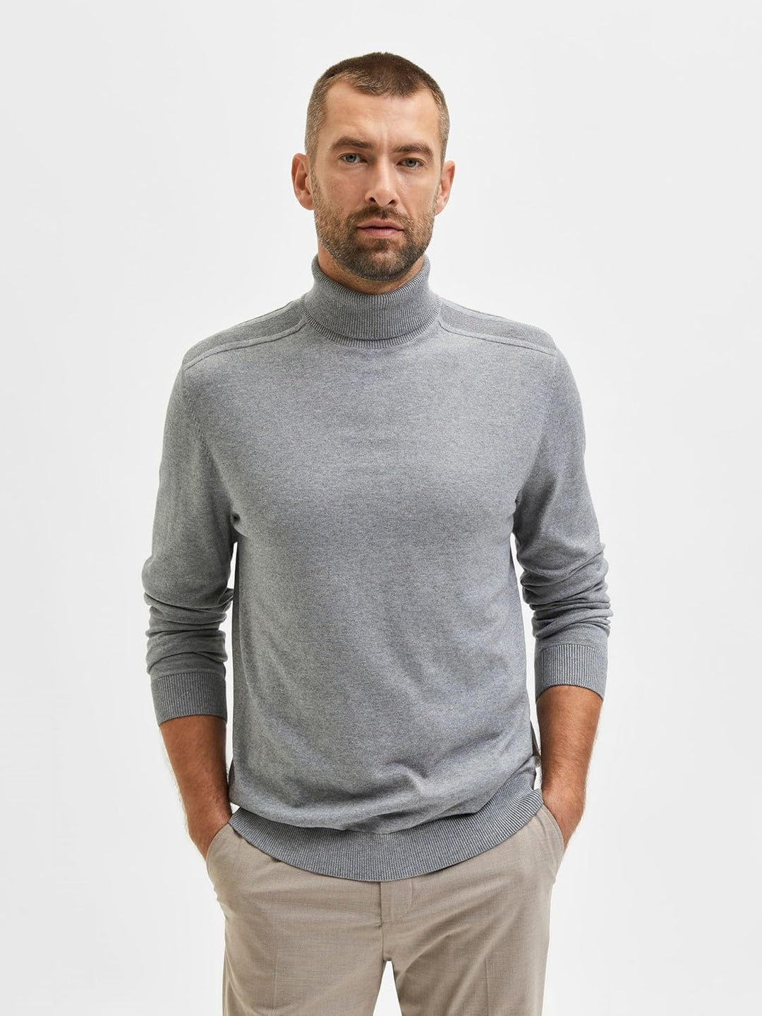 SELECTED HOMME Male Pullover Langarm Rollkragen S Grau (Medium Grey Melange), S Grau (Medium Grey Me