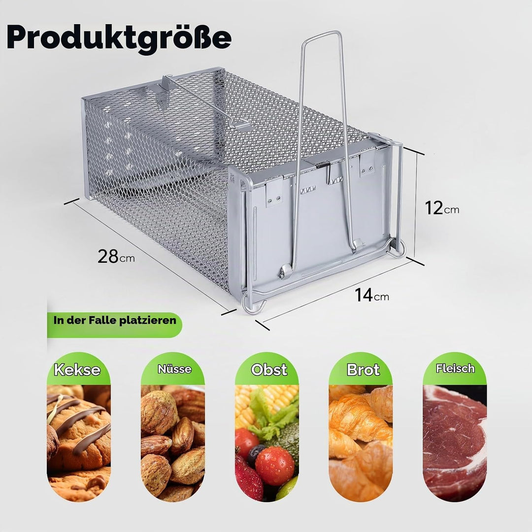 Lebendfalle Mausefalle, XXL Premium Rattenfalle Hochsensitive Mäuse-Futterfalle, Tierfreundlich &amp; Wi