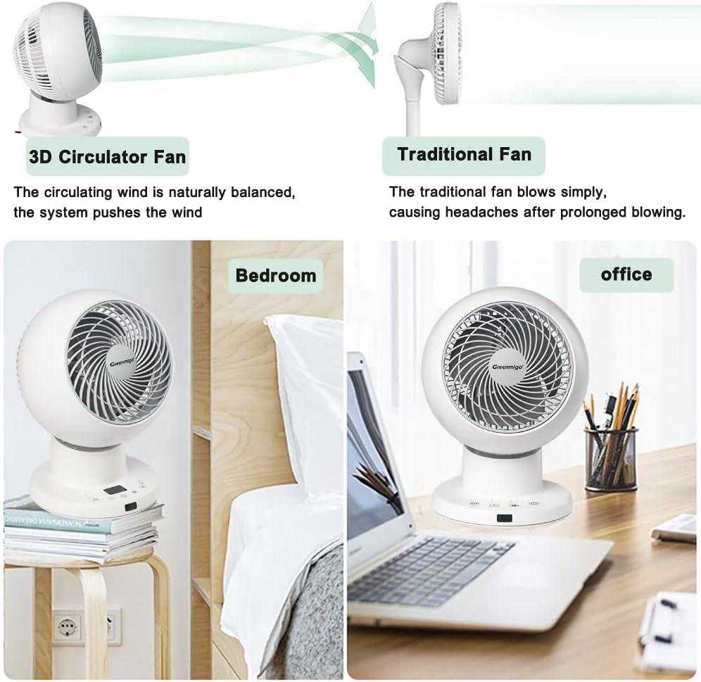 Leiser 3D-Oszillationstischventilator mit Fernbedienung, Timer, schwenkbar, 3 Geschwindigkeitsstufen