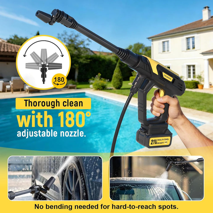 Akku Hochdruckreiniger 21V/68Bar/990PSI - 2X 4000mAh Akku - 17-TLG Zubehör-Set inkl. Verlängerungsst
